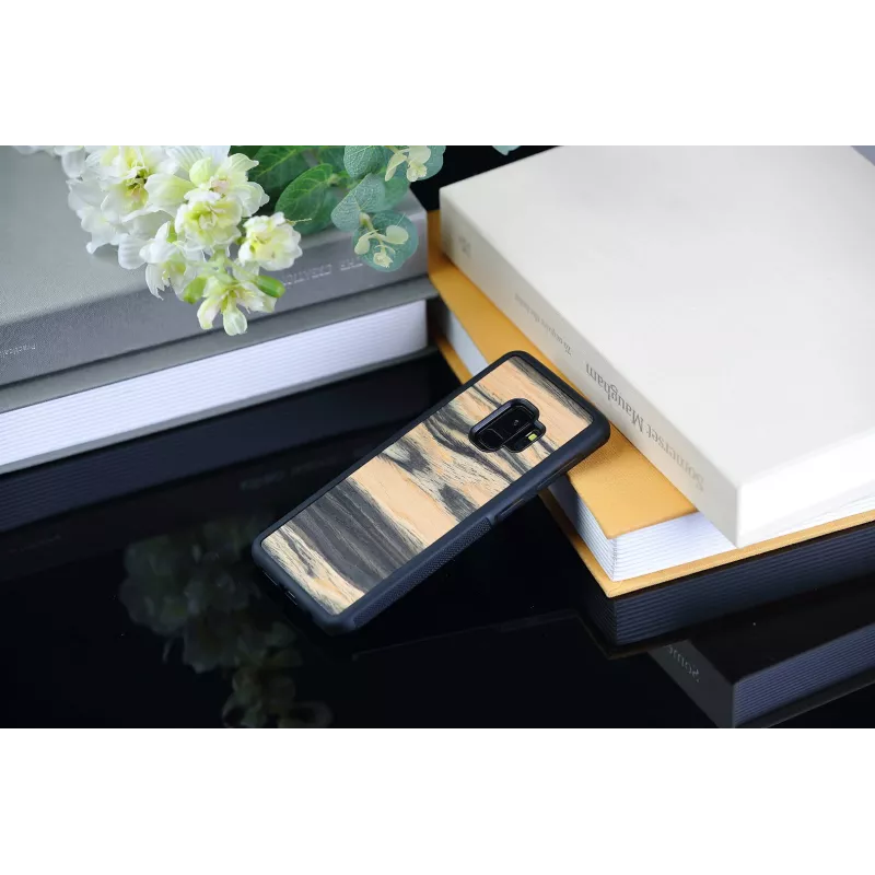 Etui na smartfona męskie z drewna dla Samsung Galaxy S9, biała heban/czarne wykończenie