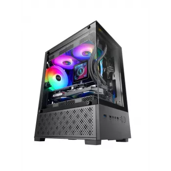 Mini Tower obudowa PC TACENS Mars Gaming MC-SE2 — Mini-ITX / Micro-ATX, czarna, okno boczne, zasilacz na dole, obsługa 2x2.5 cala + 1x3.5 cala