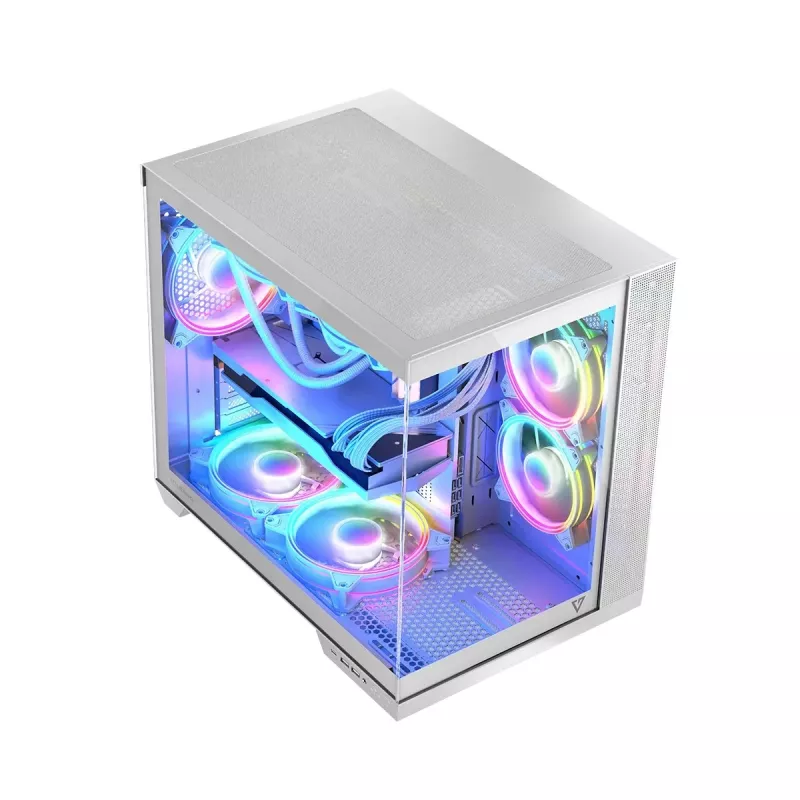 PC case MODECOM Volcano Panorama Midi Tower biały — micro ATX, szkło hartowane, ARGB, USB-C, obsługa GPU 400 mm