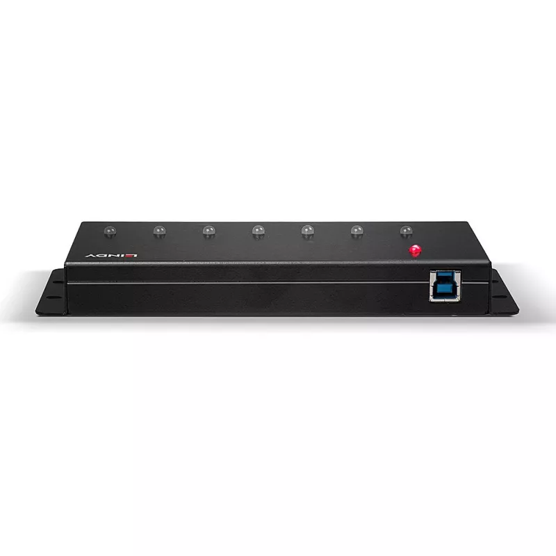 Lindy 7 portowy metalowy hub USB 3.0, USB 3.2 Gen 1 (3.1 Gen 1) Type-A, 5000 Mbit/s, czarny, 0.8 m, 185 mm, 75 mm