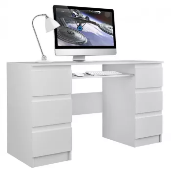 Komputerowe biurko top e shop KUBA BIEL MAT, proste, prostokątny blat z płyty wiórowej, 1300×510×760 mm