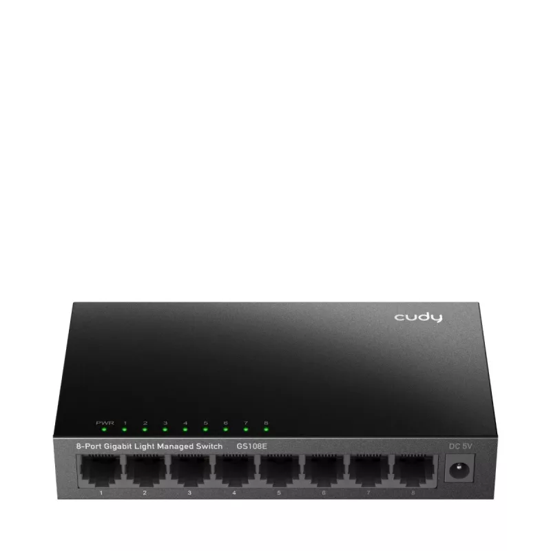 Zarządzalny przełącznik Cudy GS108E 8-portowy Gigabit Ethernet, 8x 10/100/1000 Mbps, obudowa metalowa, przełączanie 16 Gbps, IGMP i DHCP snooping