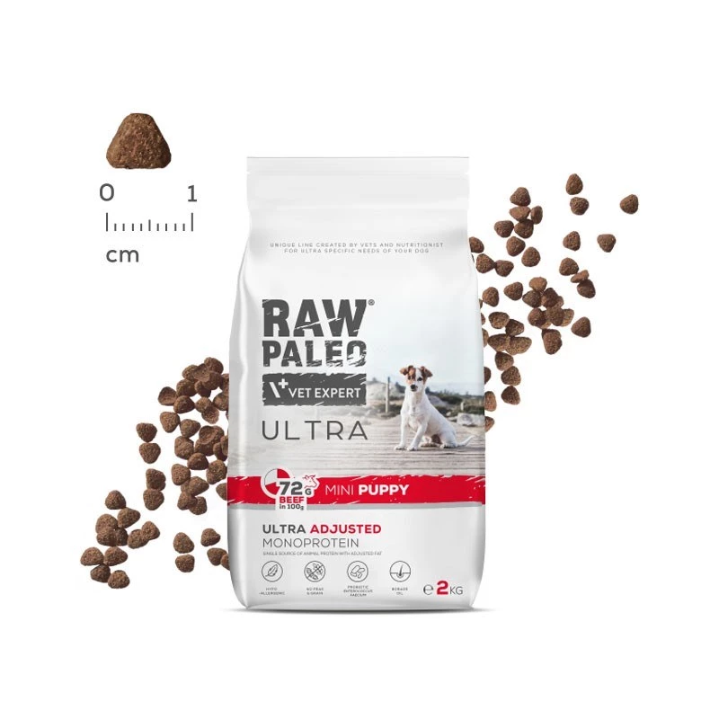 RAW PALEO Ultra Mini Puppy Wołowina - sucha karma dla szczeniąt małych ras - 8 kg