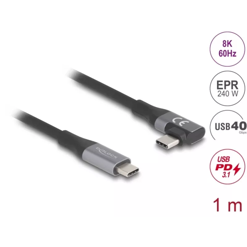 Kabel USB DeLOCK 81131 1m USB C Czarny 40 Gbit/s