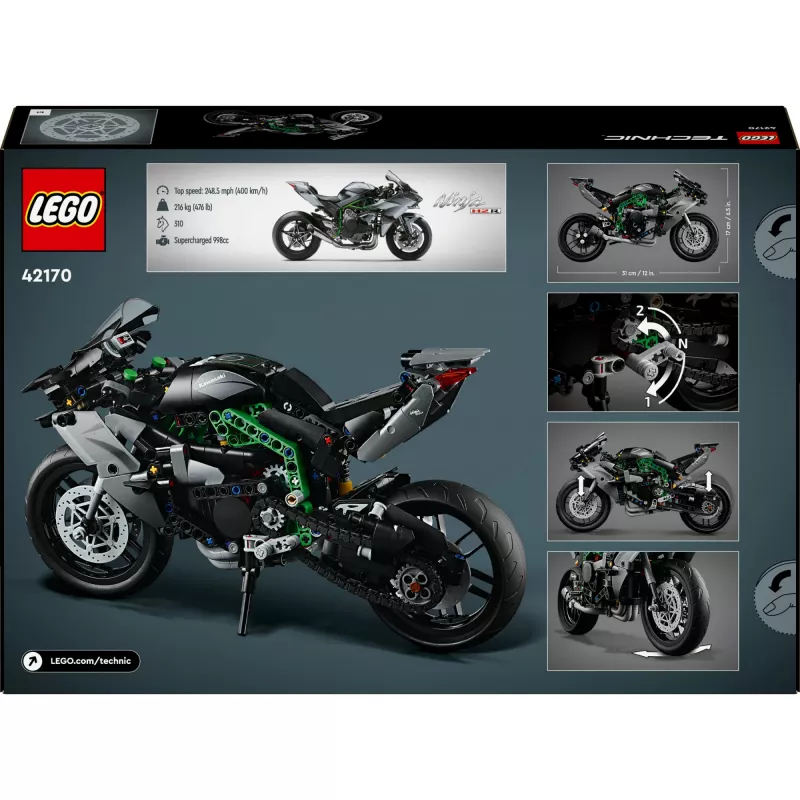 Model motocykla LEGO Technic Kawasaki Ninja H2R 42170 — replika w skali 1:1, 643 elementy, instrukcja, dla wieku 10+
