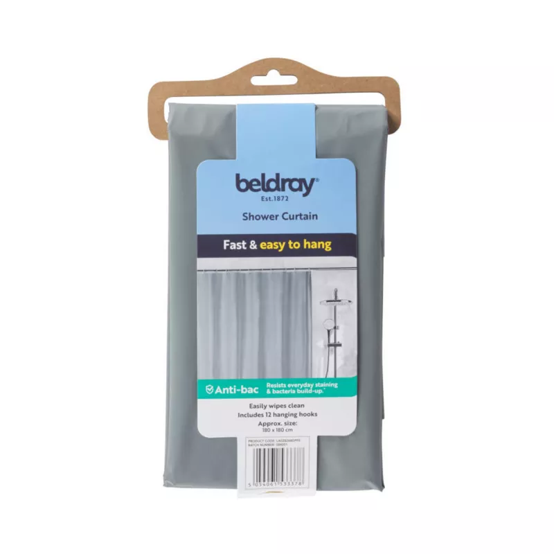 Zasłona prysznicowa Beldray LA028268LGRYUFFEU7 Antibac Gray – antybakteryjna zasłona łazienkowa, standardowy rozmiar