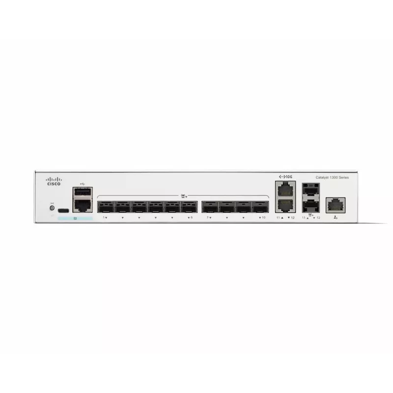 Przełącznik sieciowy Cisco Catalyst C1300-12XS zarządzalny L2/L3, 12 x 10Gb SFP+, 240 Gbit/s, 16k MAC, do montażu w szafie rack, szary