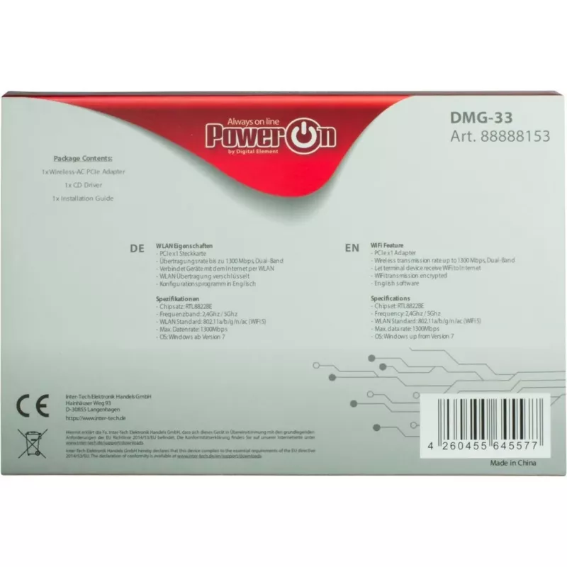 Wewnętrzna karta WLAN Inter-Tech DMG-33 1300 Mbit/s