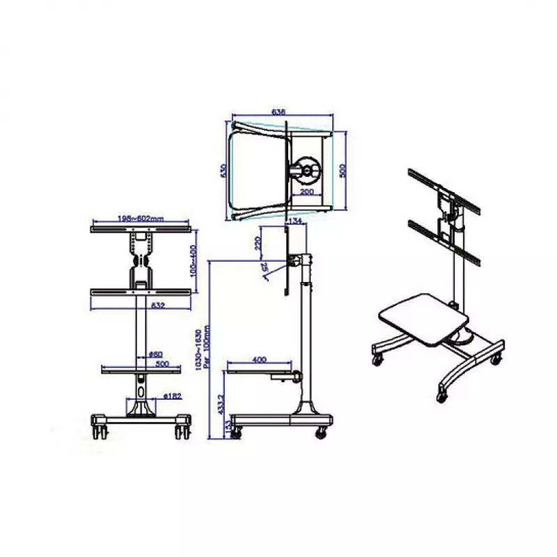 VALUE Stojak na kółkach pod LCD/TV, 27-47 cali, do 35 kg, czarny