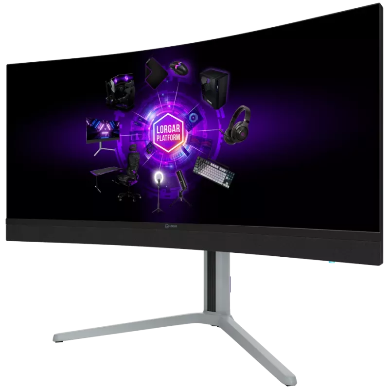 LORGAR 34MP1, UWQHD MiniLED Gaming Monitor Pro, 34'' (3440*1440) VA zakrzywiony monitor, czarny/mlecznoszary