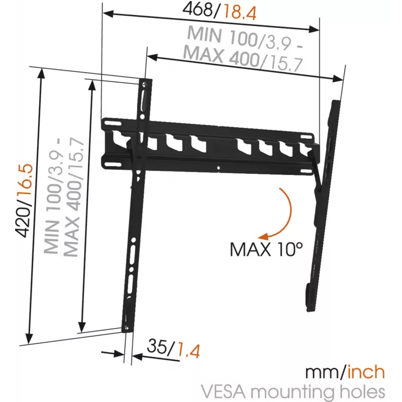 Vogels | Uchwyt ścienny | MA3010-A1 | Pochylany | 32-55 cali | Maksymalne obciążenie 40 kg | Czarny