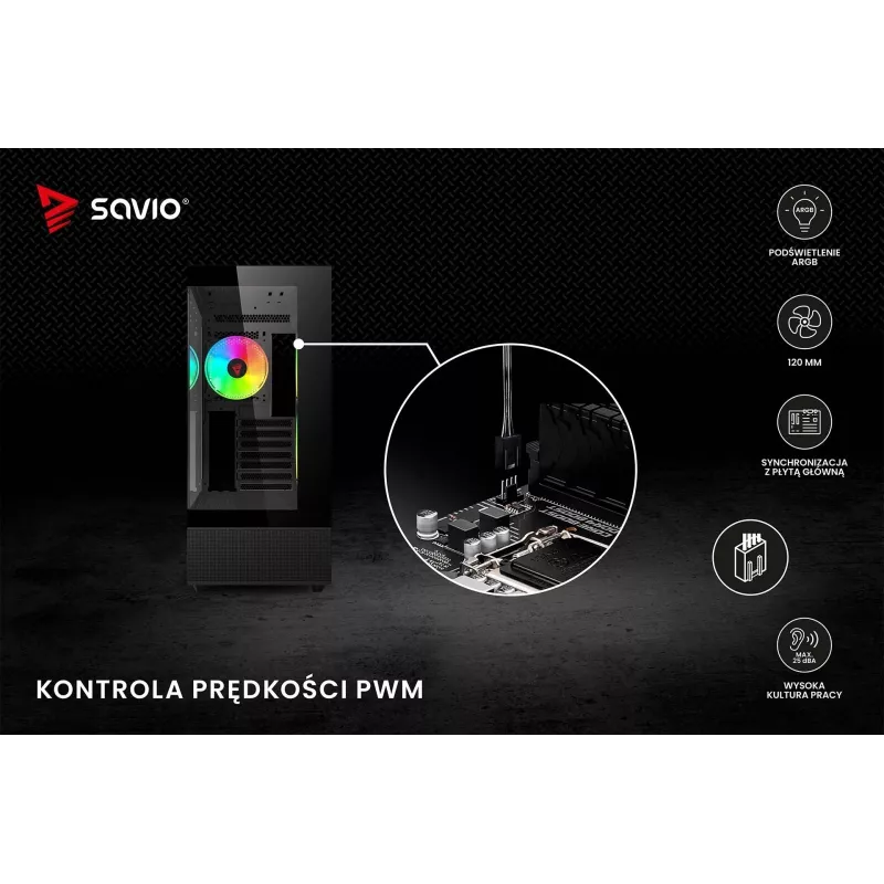 Wentylator obudowy SAVIO Blast 120mm ARGB PWM - Czarny