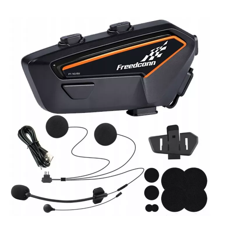 Zestaw słuchawkowy FreedConn F1 V2 EU — Bluetooth 5.2, IP65, bateria 1100 mAh, do 48 h rozmów, radio FM, mikrofon, klips