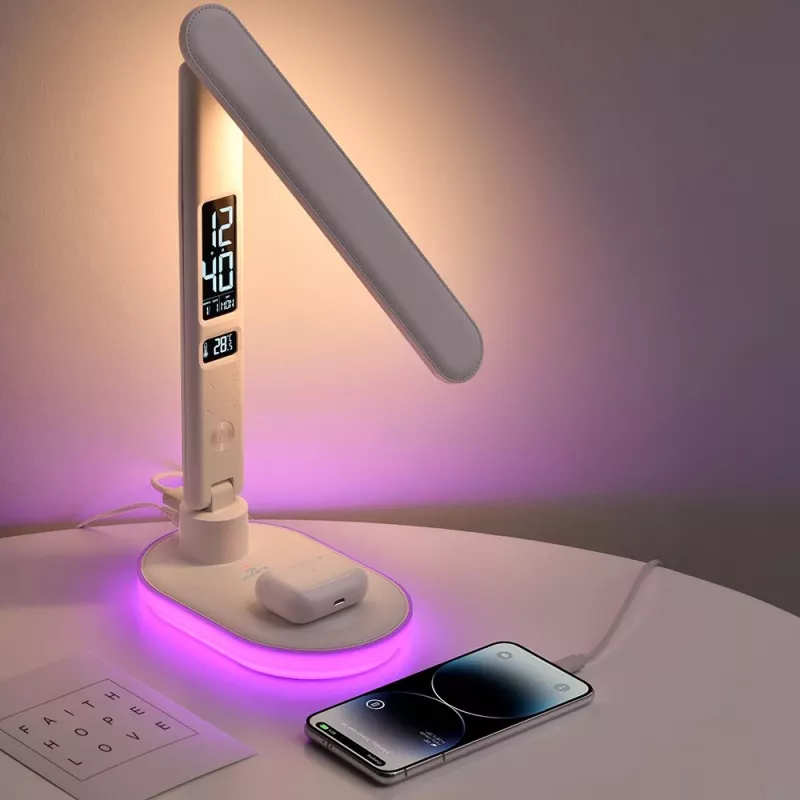 Lampa stołowa Hawk HW-LAMP03 Biała RGB — regulowana lampka biurkowa LED z oświetleniem RGB