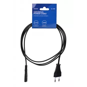Przewód zasilający Savio CL-100 Czarny 1,8 m IEC Typ E (3,4 mm, 3,1 mm) IEC C7