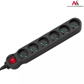 Listwa zasilająca MACLEAN MCE225 — kabel 1,5 m, 6 gniazd AC typu F, wewnętrzna, czarna