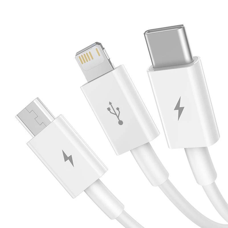 Kabel USB Baseus SUP0003529 — USB 3.2 Gen 1 (3.1 Gen 1), 1 m, USB-A na USB-C / Micro USB-A / Lightning, biały