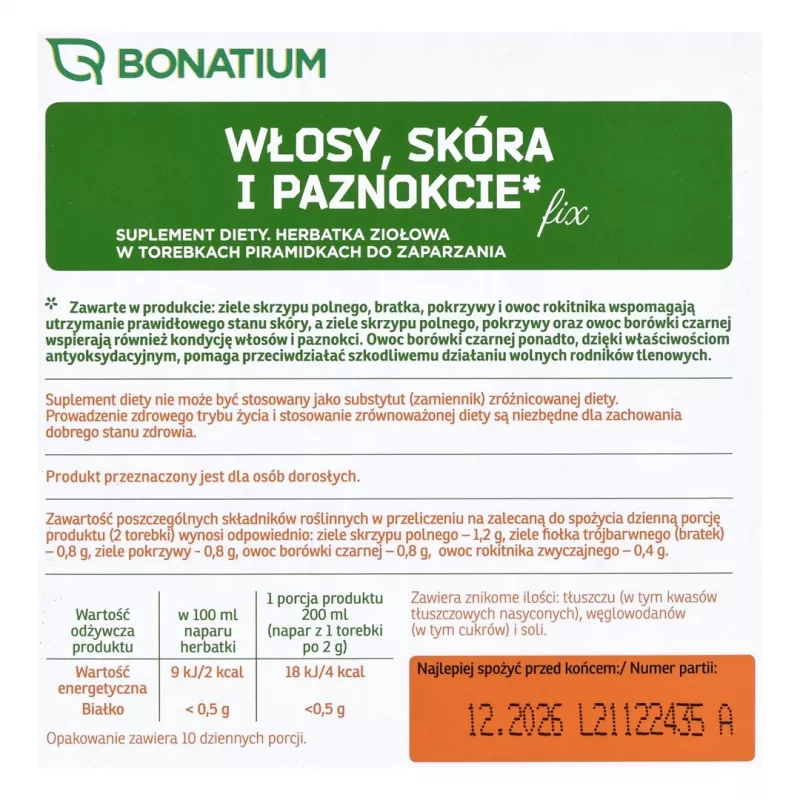 Bonatium Herbata ziołowa Włosy, skóra i paznokcie Fix 20 szt.