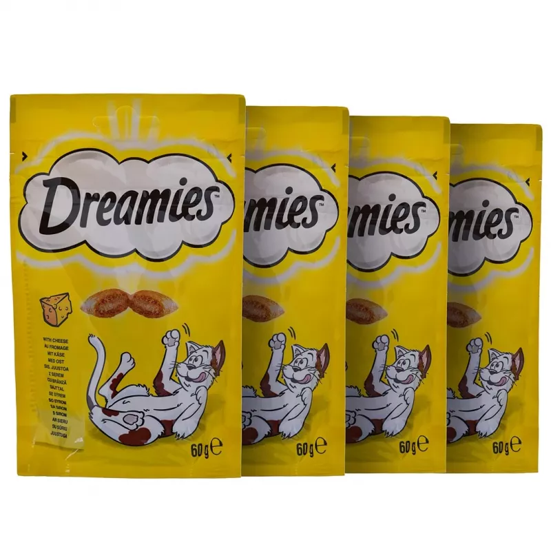 Przysmaki dla kota Dreamies ser, kurczak, łosoś zestaw 12×60 g — mięsne stałe przekąski, białko 31%, tłuszcz 21%