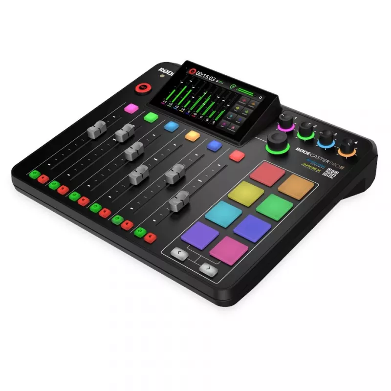 Kontroler studyjny RØDE Caster Pro II Czarny — 4 wejścia combo XLR/TRS, 4 wyjścia słuchawkowe, 8 padów, ekran dotykowy, Wi‑Fi, Bluetooth, USB‑C