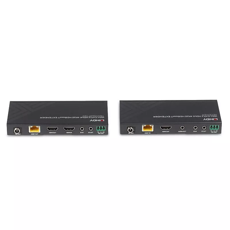 Lindy 150m Cat.6 HDMI 4K60, IR i RS-232 HDBaseT Extender, 3840 x 2160 pikseli, nadajnik i odbiornik AV, 150 m, przewodowy, czarny, HDCP
