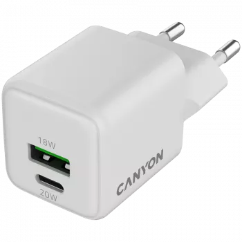 Ładowarka Canyon Charger CU20AC GaN 20W PD, 2-porty (USB-A/USB-C) biała detal (CNS-CUW20AC)