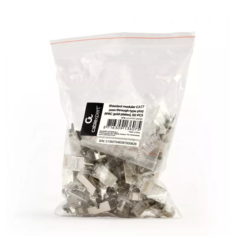 Złącza RJ45 GEMBIRD CAT7 8P8C pozłacane 15µ FTP/SFTP opakowanie 50 szt.
