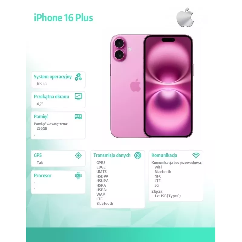 iPhone 16 Plus 256GB - Różowy