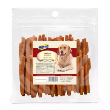 Przysmak dla psa Hilton Rabbit Strips 500 g — dietetyczny przysmak z mięsa królika, saszetka 500 g, 30% białka, 3% tłuszczu