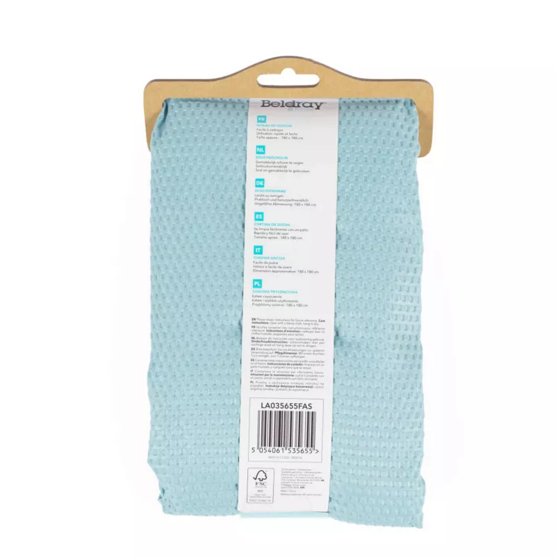 Zasłona prysznicowa Beldray LA035655FAS Waffle Design niebieska, materiałowa zasłona łazienkowa 180x180 cm