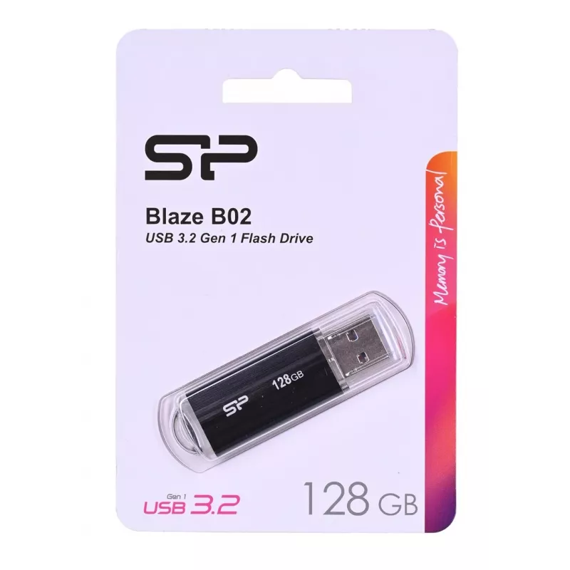 Pendrive Silicon Power 128 GB USB Type-A 3.2 Gen 1 Blaze B02, plastikowa nasadka, otwór na smycz, czarny