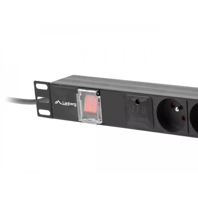 Jednostka dystrybucji zasilania LANBERG PDU-06E-0200-BK — 6 gniazd typu E, 16 A, kabel 2 m, 1U do szafy rack, 220–250 V