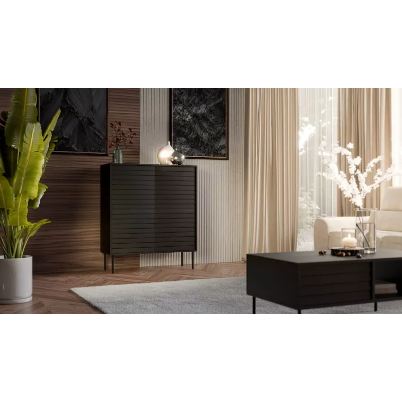 Komoda cama meble CORTINA 102x40x118 cm, czarna, korpus z płyty wiórowej, 16 mm, drzwi 18 mm