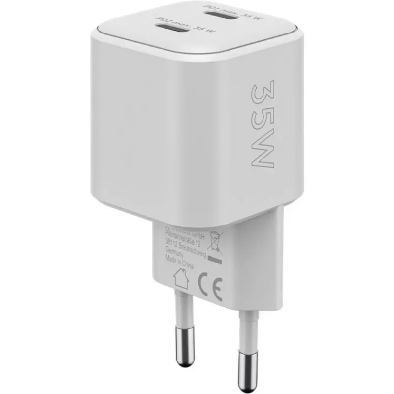 USB-C Nano, dwie szybkie ładowarki, PD, GaN, 35 W (Biały, 2x USB-C, Power Delivery 3.0)