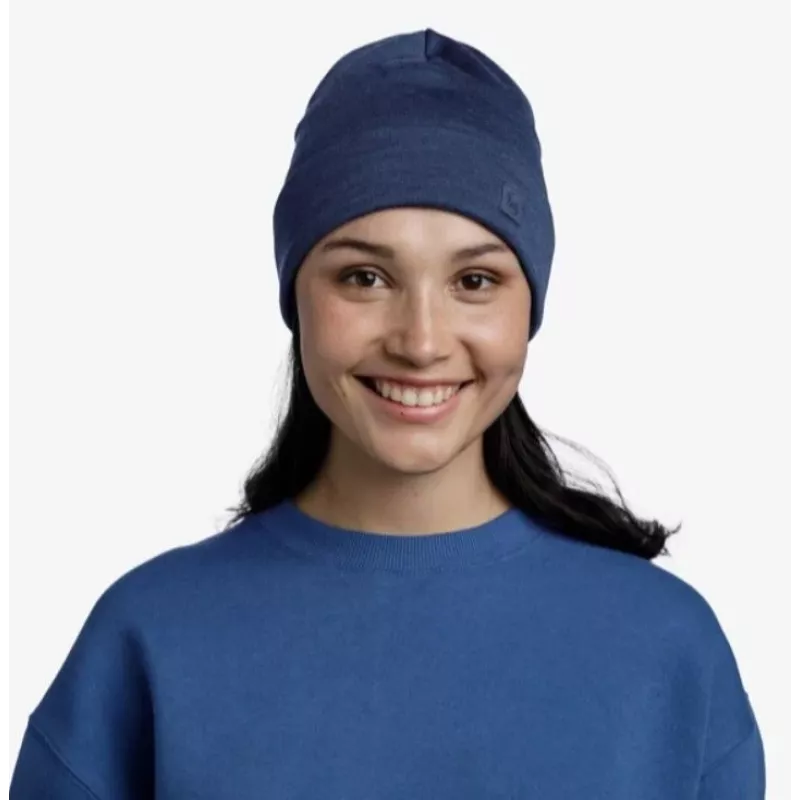 czapka BUFF MERINO HEAVYWEIGHT BEANIE SOLID NIGHT Niebieski