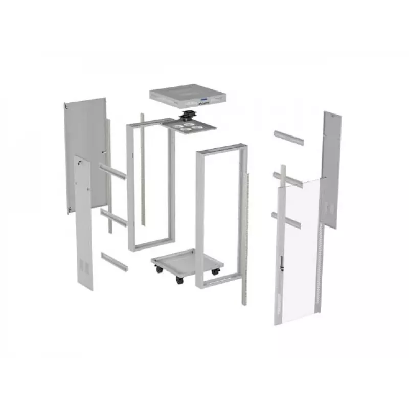 LANBERG 19-calowa 32U stojąca szafa rack 600×600 mm szara z perforowanymi drzwiami i LCD (płaska paczka)