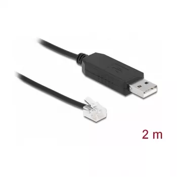 adapter kablowya DeLOCK USB Type-A na szeregowy RS-232 RJ12 z ochroną ESD 2 m czarny