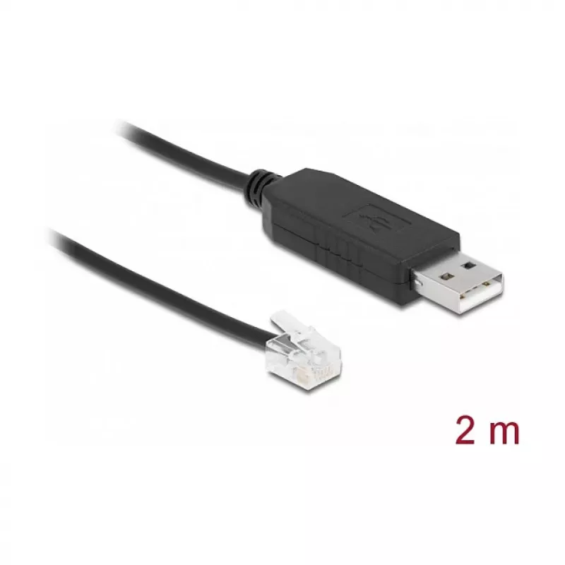 adapter kablowya DeLOCK USB Type-A na szeregowy RS-232 RJ12 z ochroną ESD 2 m czarny