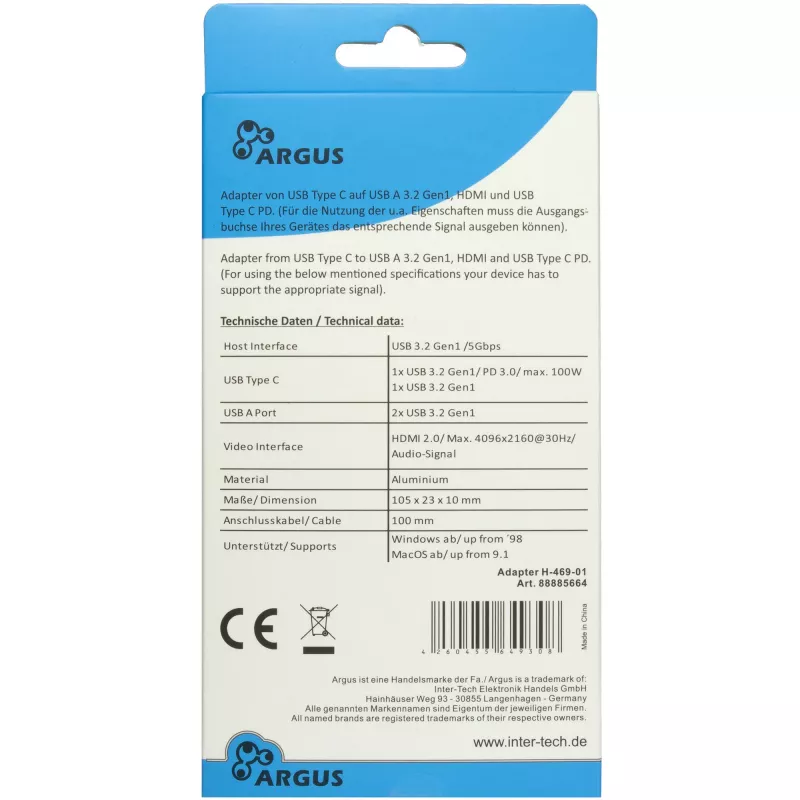 Koncentrator USB Inter-Tech H-469-1 Type-C 5000 Mbit/s HDMI