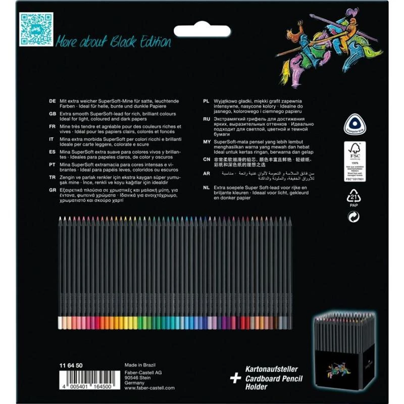 Kredki ołówkowe Faber-Castell 116450, zestaw wielokolorowy, 50 sztuk, miękki grafit, pudełko kartonowe