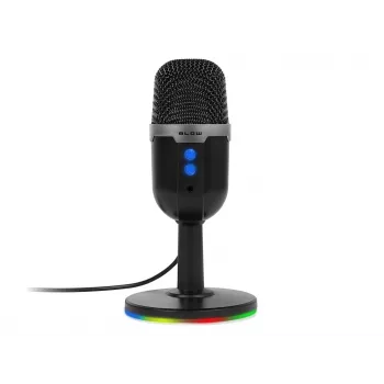 Mikrofon studyjny BLOW ze statywem LED — przewodowy USB 2.0, 20–16000 Hz, czułość -50 dB, 237 g