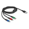 Kabel ładujący DeLOCK 3 w 1 Typ-A na Lightning, Micro USB, USB Typ-C, 30 cm