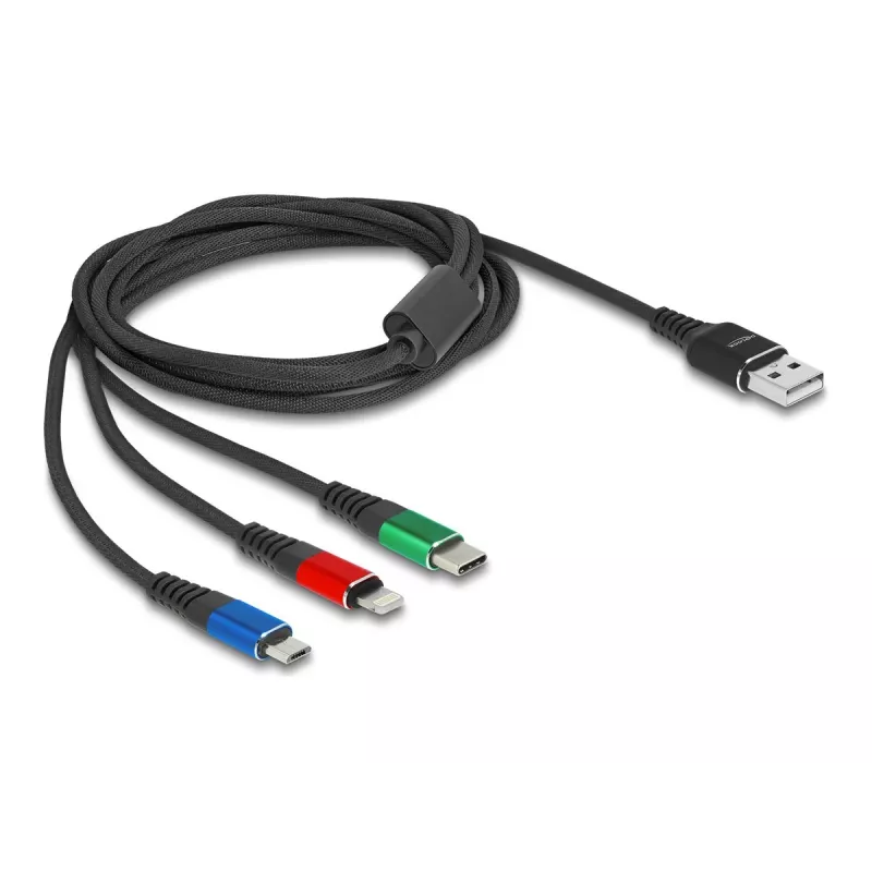 Kabel ładujący DeLOCK 3 w 1 Typ-A na Lightning, Micro USB, USB Typ-C, 30 cm