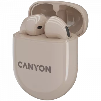 Słuchawki Bluetooth Canyon TWS-6 Tryb Gaming/BT 5.3 beżowy detal (CNS-TWS6BE)
