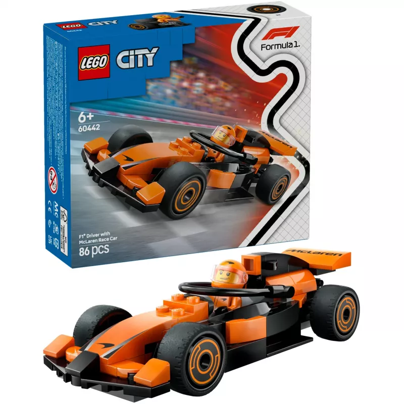 LEGO City F1 Racer McLaren Racing Car 60442 — zestaw konstrukcyjny, 86 elementów, 1 minifigurka, wiek 6+