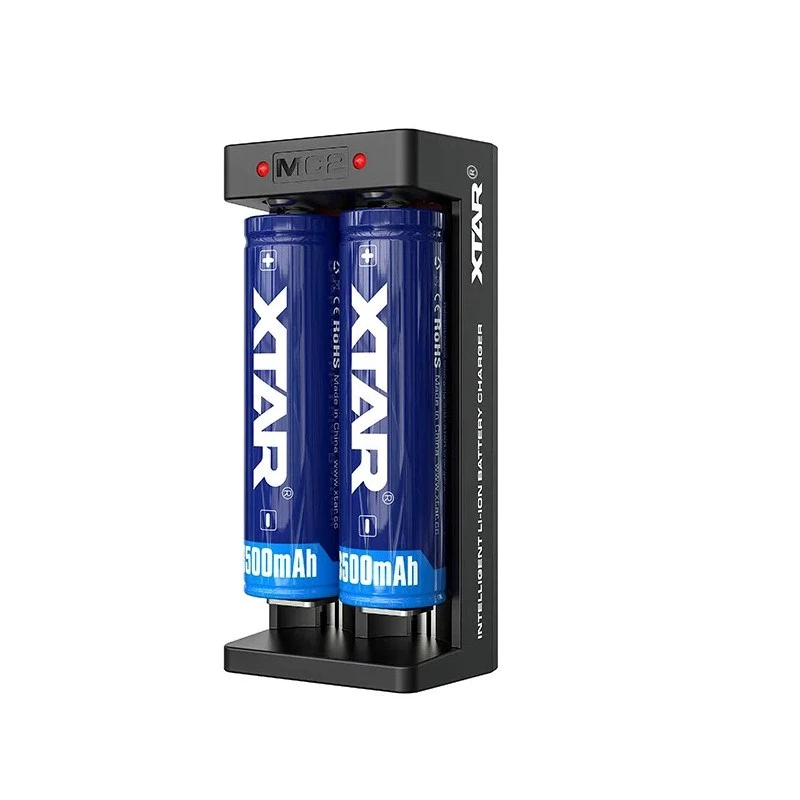 XTAR dwuslotowa ładowarka Li-ion do ogniw 18650, wejście USB-C, 2 sloty, czarna, wskaźniki LED