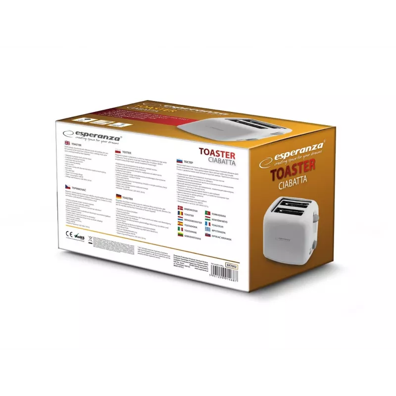 Esperanza EKT002 Ciabatta toster, 2 otwory, 600 W, biały