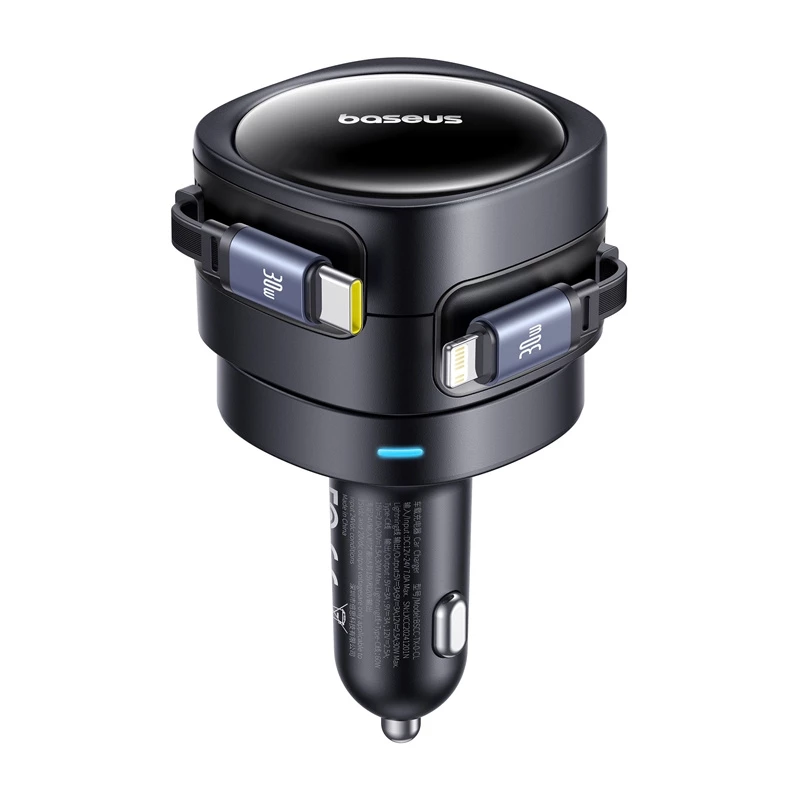 Ładowarka samochodowa Baseus Enjoyment Max 60W z kablami USB-C i Lightning, szybkie ładowanie z dwoma portami