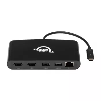 OWC Thunderbolt 3 Mini stacja dokująca, 5 portów, łączy z dwoma wyświetlaczami 4K, złącze Gigabit Ethernet, zintegrowany kabel
