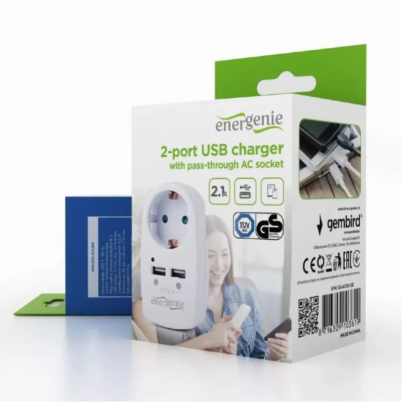 Ładowarka USB z gniazdem AC P/T EG-ACU2-02 Gembird